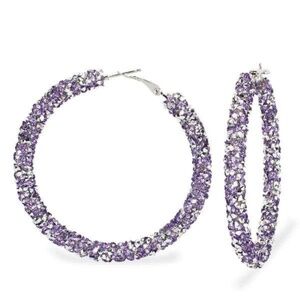 Womens Purple Hoop Earrings Glitter Fashion Trendy Hoops